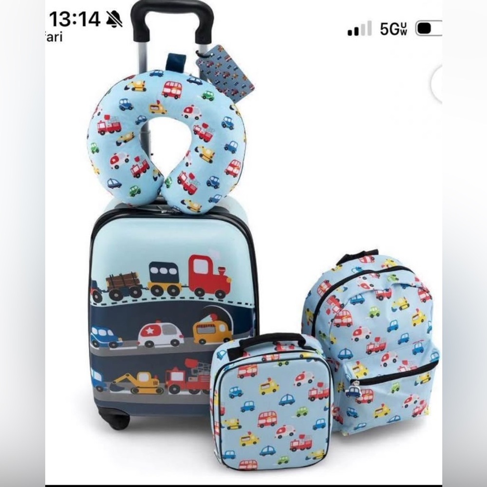 Target Kids Travel Set - Blue with Colorful Cars Kids luggage set 5 piece